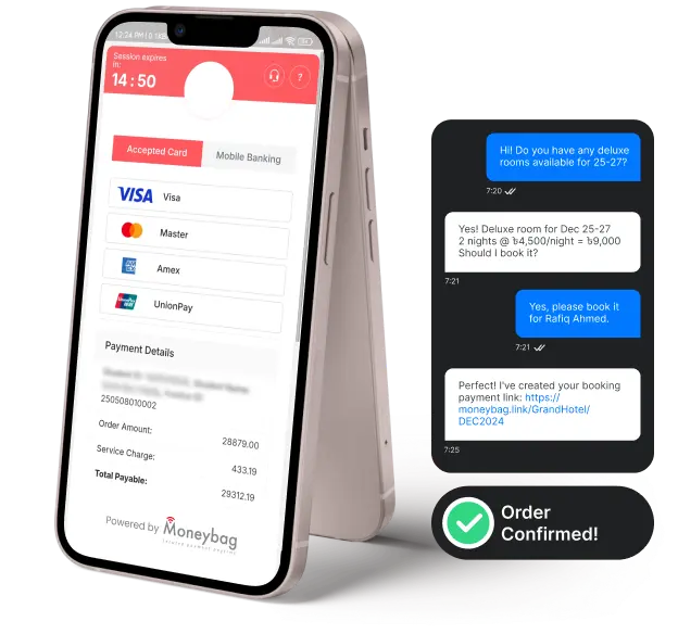 iPhone 14 showing a Moneybag payment link